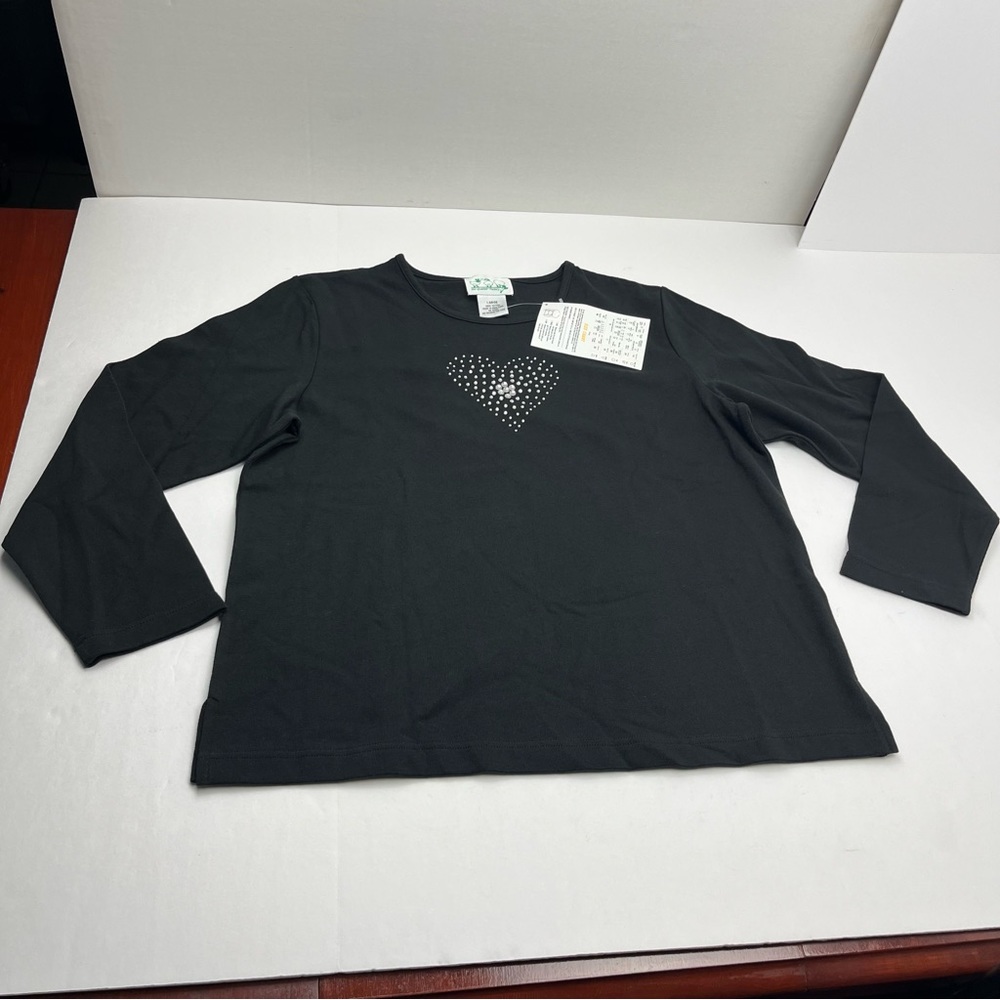 Quacker Factory Womens Size Large‎ Black Bling Heart Valentine Shirt Top NEW